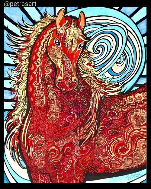 First Horse - 30x40 - Marker on Foamboard - WM - Sold.jpg