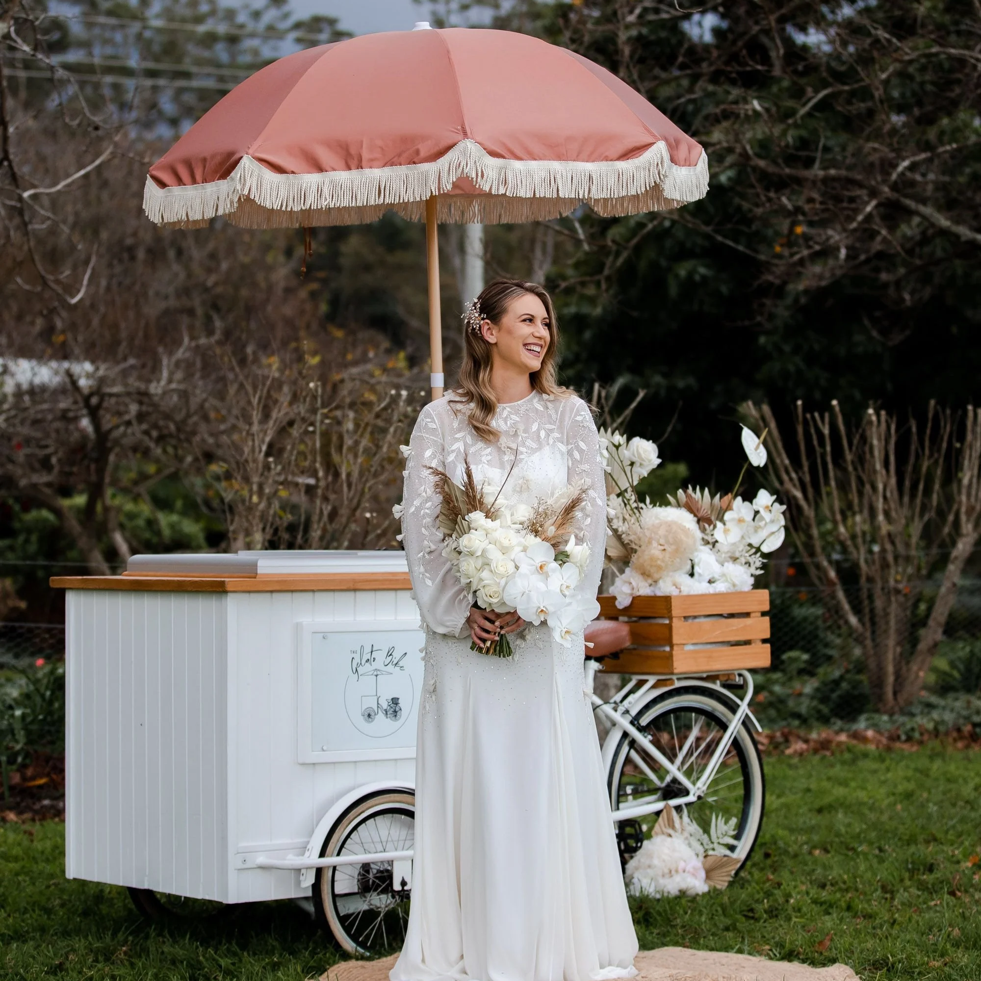 Bride enjoying gelato at Willow Farm, Berry