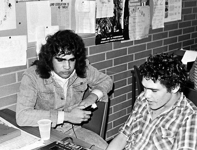 Des Morgan and Robbie Thorpe. Swinburne Community Organisation Course 1976 Source: Koorie History Website, Gary Foley Collection