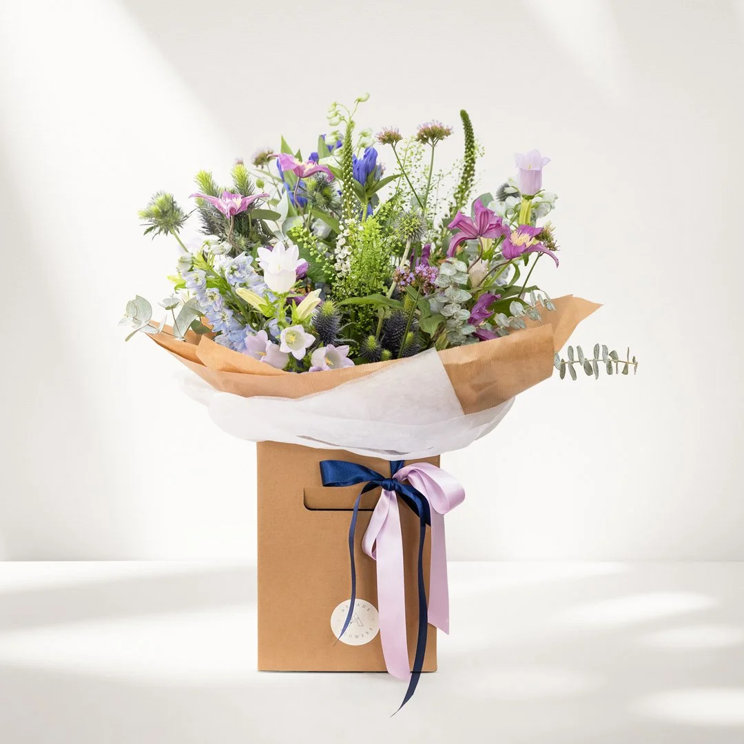 Jack's Blues, Fresh Flower Bouquet, Front View.