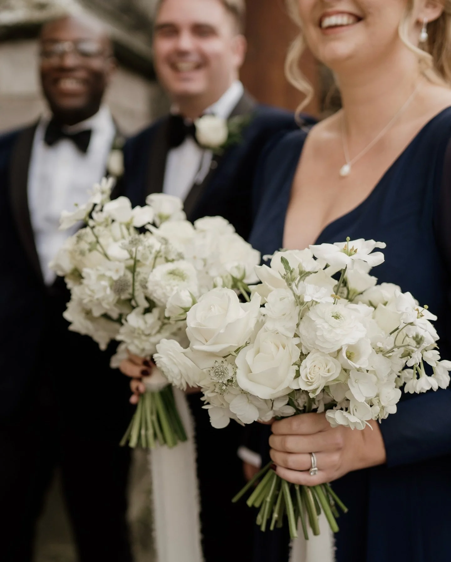 Beautiful bouquets, joyous smiles and a palette of midnight blue gowns... a seasonal favourite wedding vibe! 
Photography by @samcookphoto
⠀⠀⠀⠀⠀⠀⠀⠀⠀
bridal inspiration, seasonal wedding flowers, bridal flowers