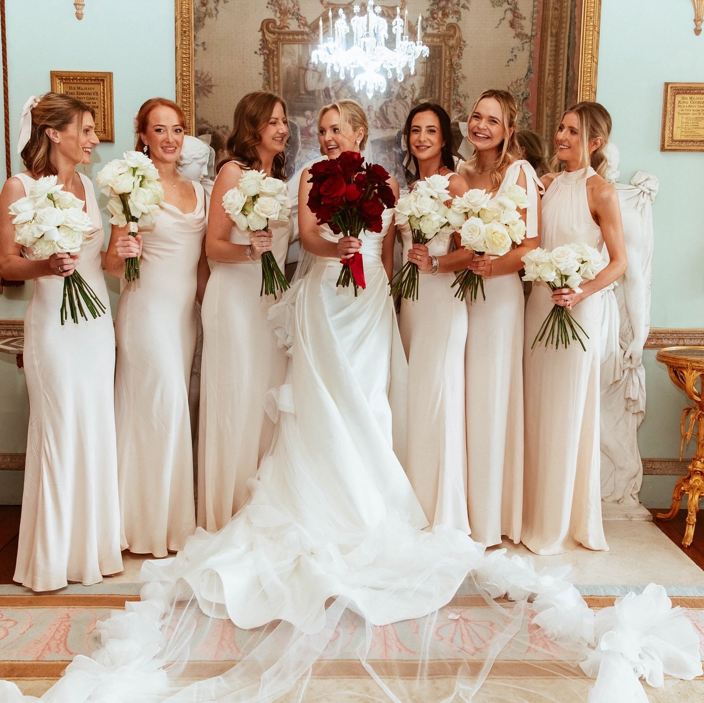Bridal squad perfection... raise your bouquet of red roses high if you agree! 🌹 ✨
Photographer - @annafowlerweddings @annafowlerphotog
Planning &amp; Design domarmstrong68
@hudson_events_international
Wedding Dress - Custom Tucker Gown @annebarge @a