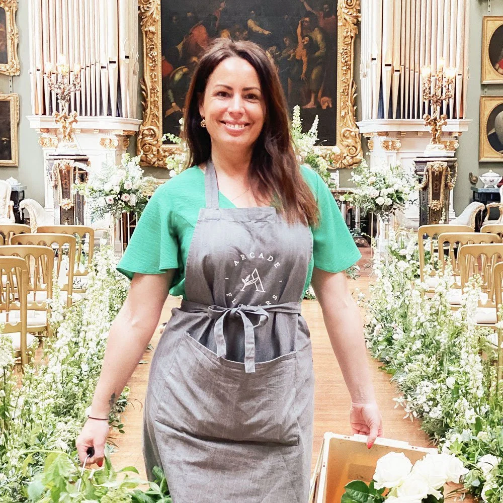 Jo assisting with wedding flower installations and floral styling