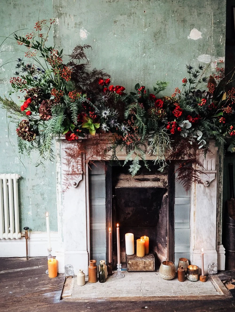 Luxury Christmas styling with festive wreaths, winter foliage and elegant seasonal décor in a country home