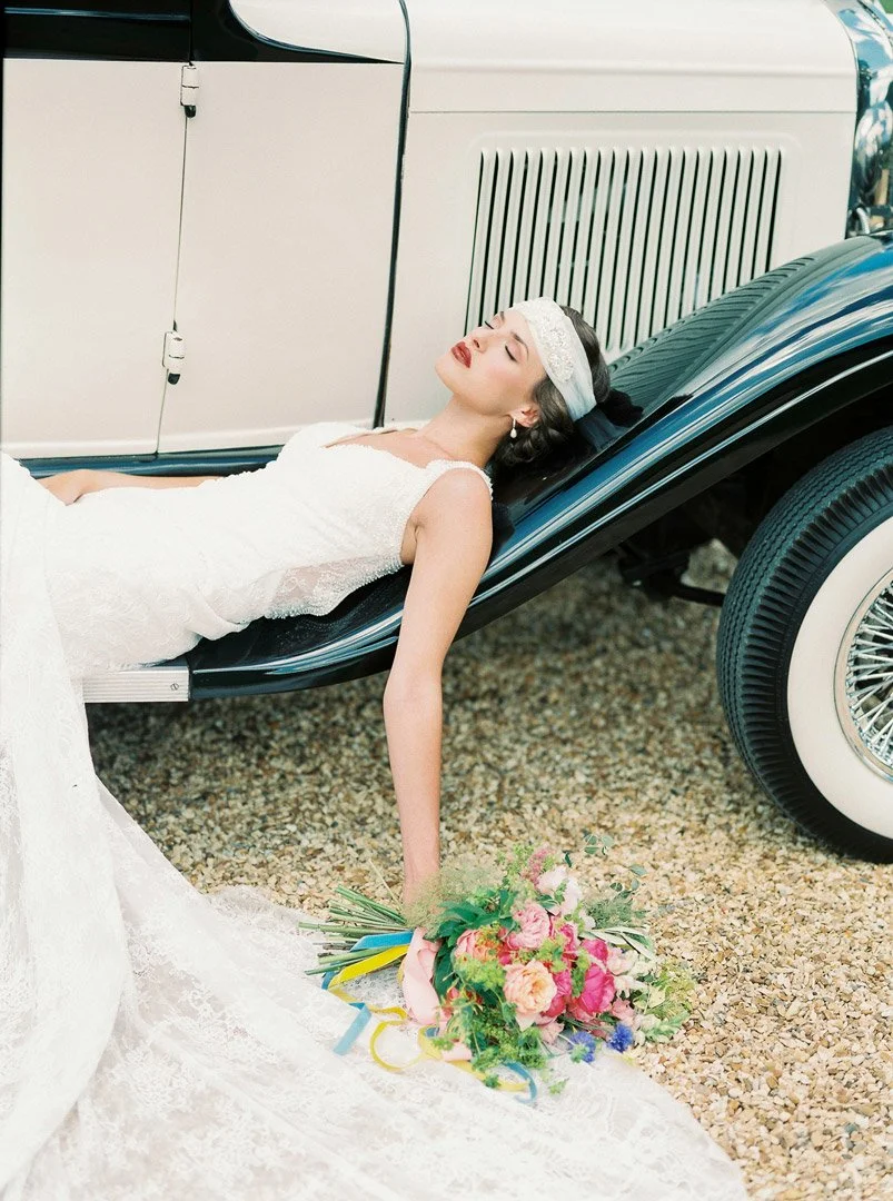 Downton Abbey-inspired wedding shoot with colourful bridal bouquets