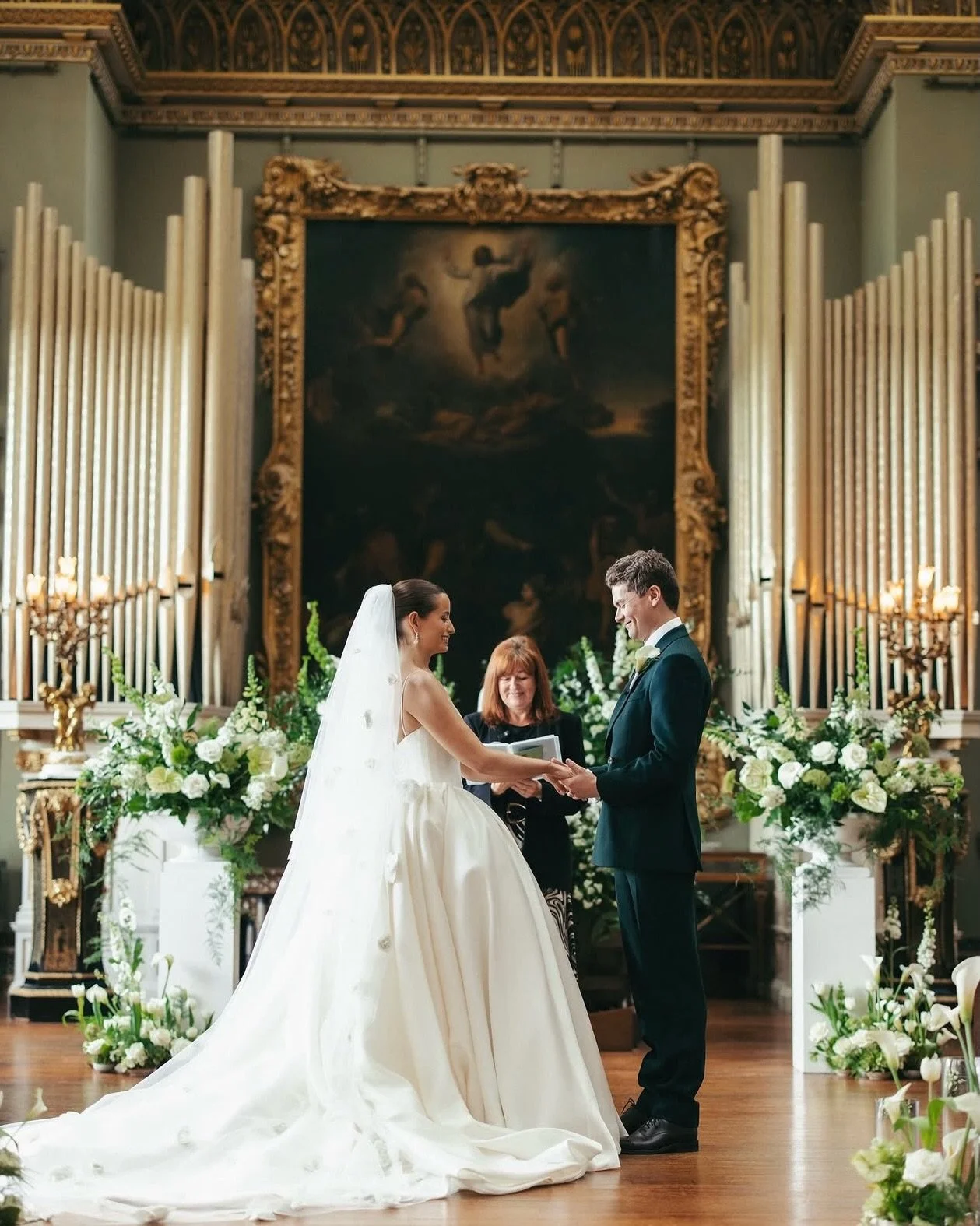 Charlotte &amp; Tom... what a dream wedding! Romantic, garden inspired florals in shades of ivory and green were the perfect backdrop for this classically elegant wedding... not forgetting Charlotte&rsquo;s stunning sculptural gown which was the perf