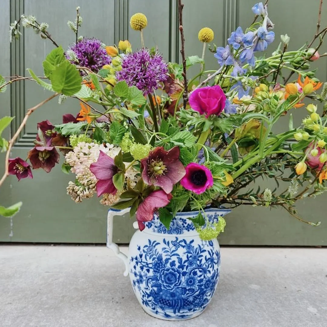 Colourful floral arrangements for fashion press event in London