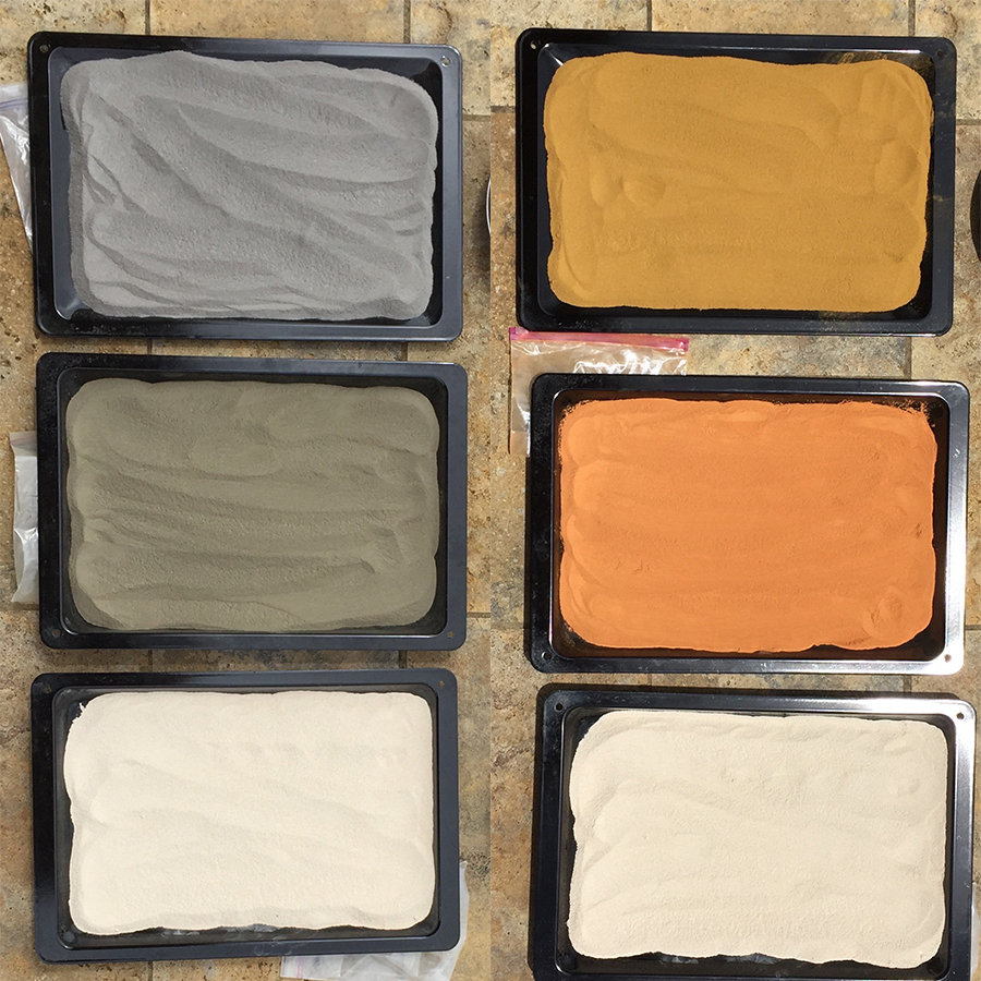 Once washed, the pigments are set to dry