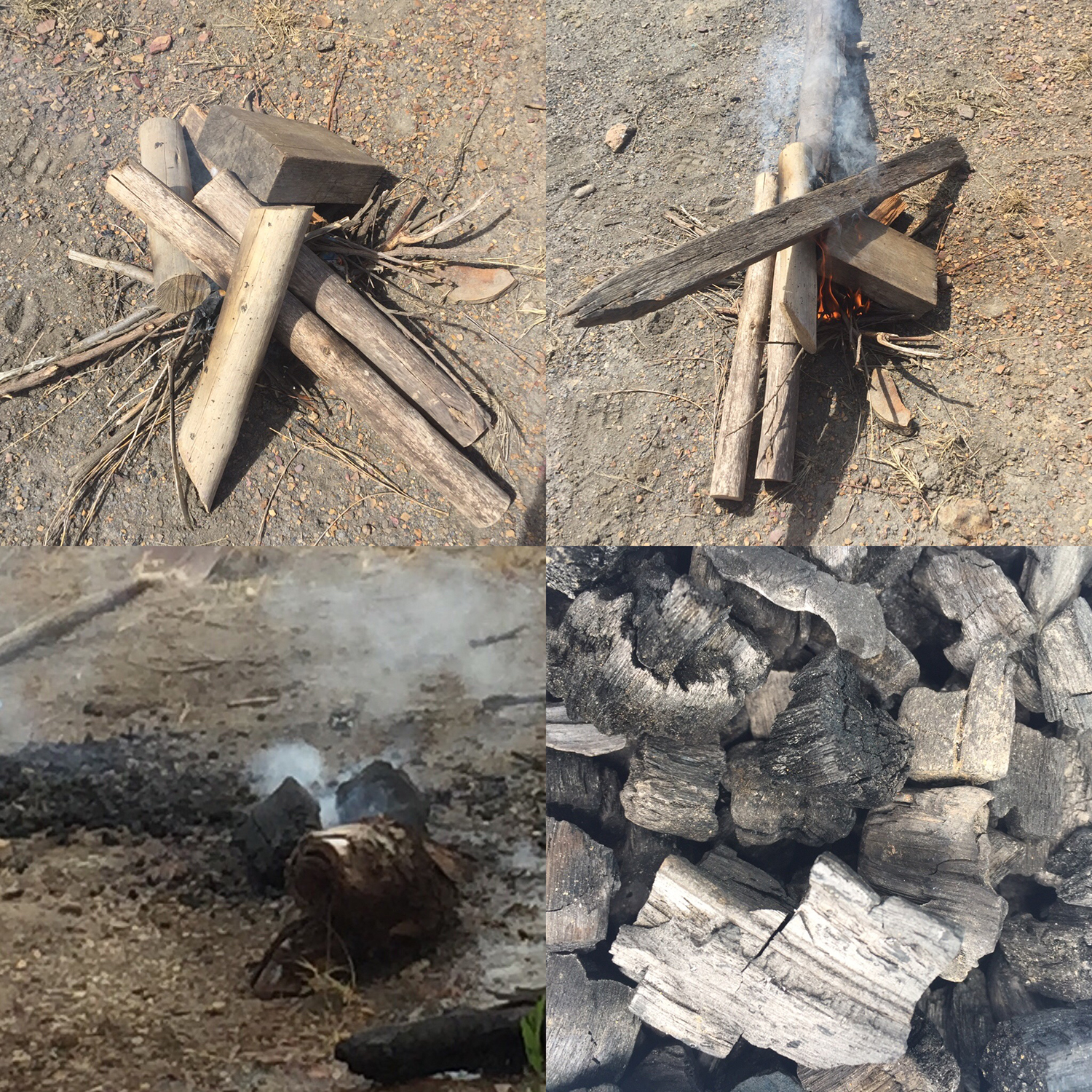 Making charcoal with different woods