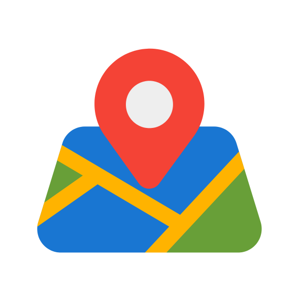 Icon of a map with a red location pin on top.