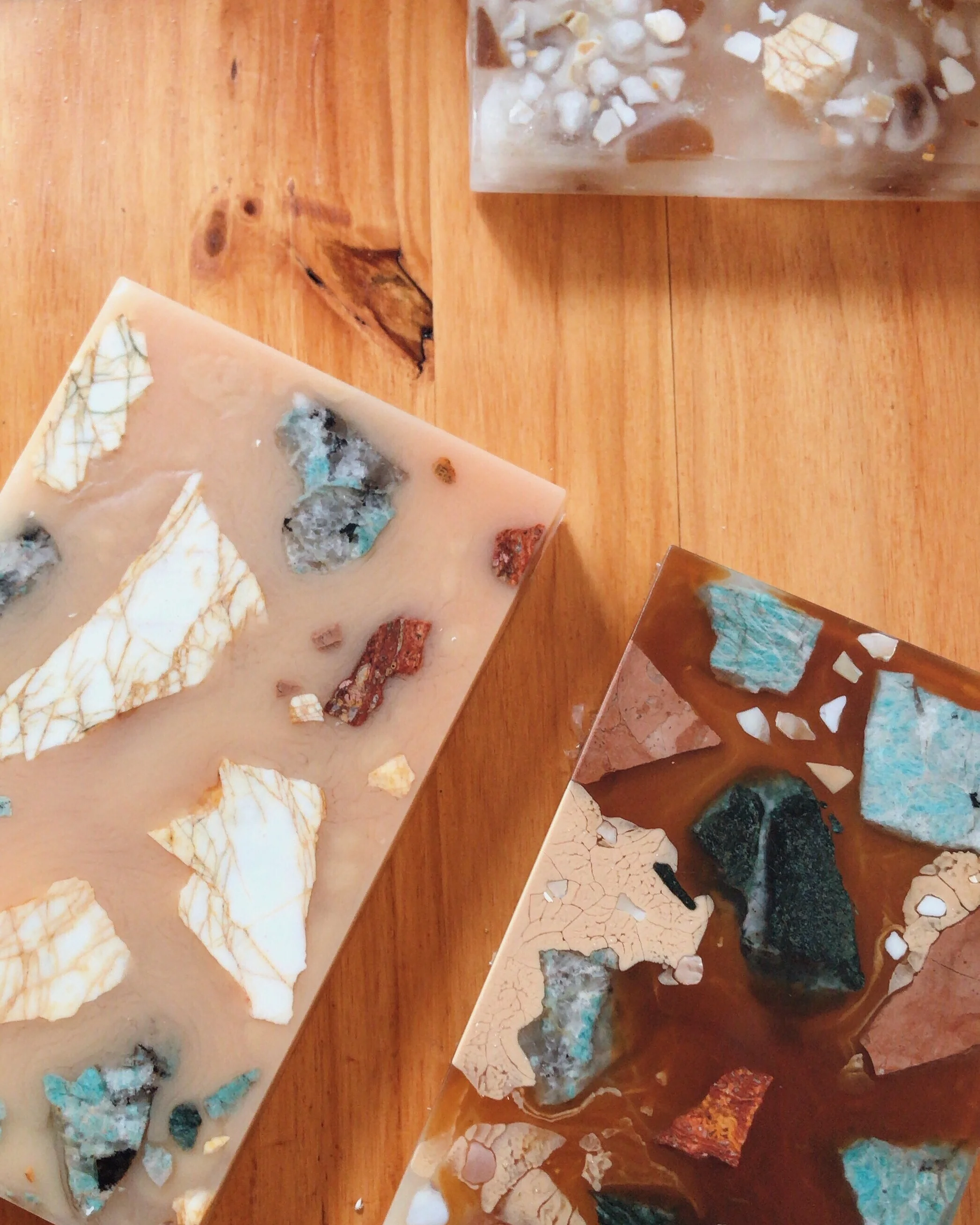 resin based terrazzo in peach