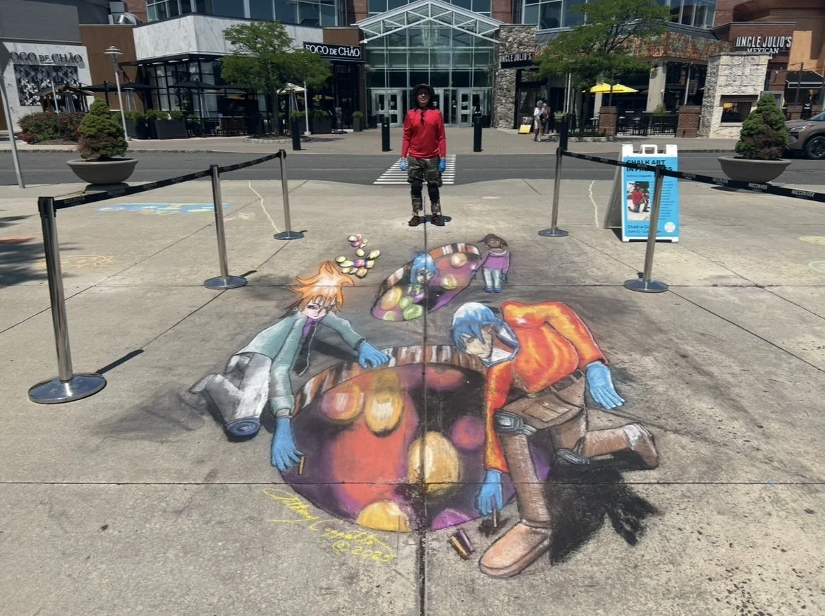  Posing with ‘The Anime 3D Chalk Artists of Bridgewater Commons’ as part of their annual ‘Chalk-a-Con’ event at the Bridgewater Commons Mall in Bridgewater, NJ.  This is our second year bringing 3D street painting (chalk art) to the Mall.  