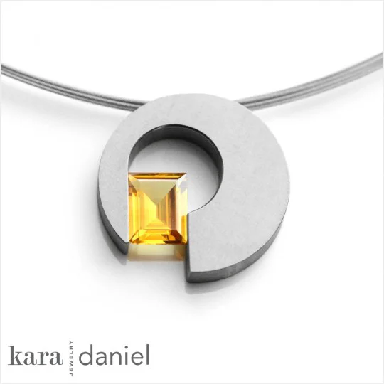 after: vintage yellow topaz in stainless steel pendant