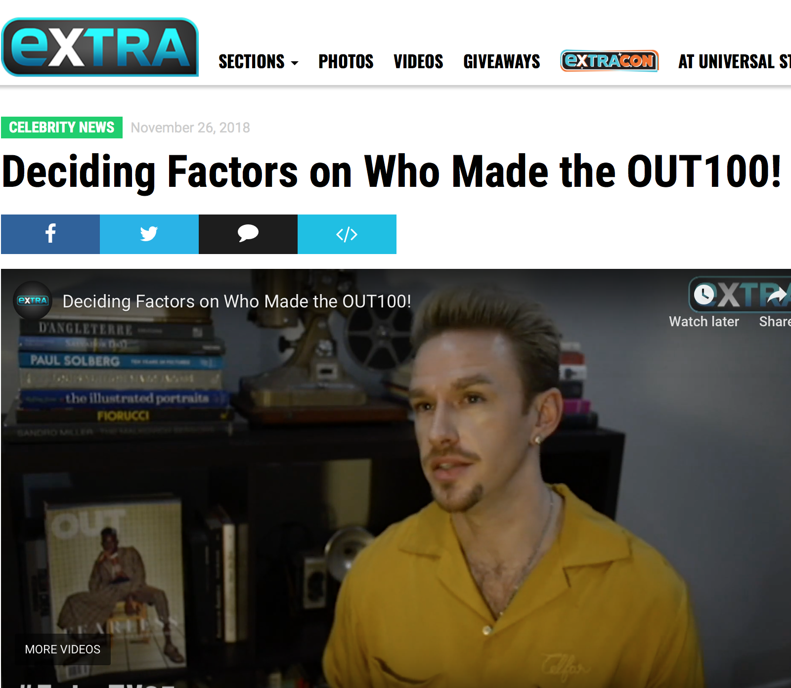 EXTRA (VIDEO INTERVIEW) “As for how the list was curated, Out editor R. Kurt Osenlund said, ‘We looked at at every pocket of culture to see who was making their voice heard. We found a lot of different people. Our community is not one size, shape, color, or gender identity. It dictated how we chose people, but it was an organic process because it’s simply what our community looks like.’”
