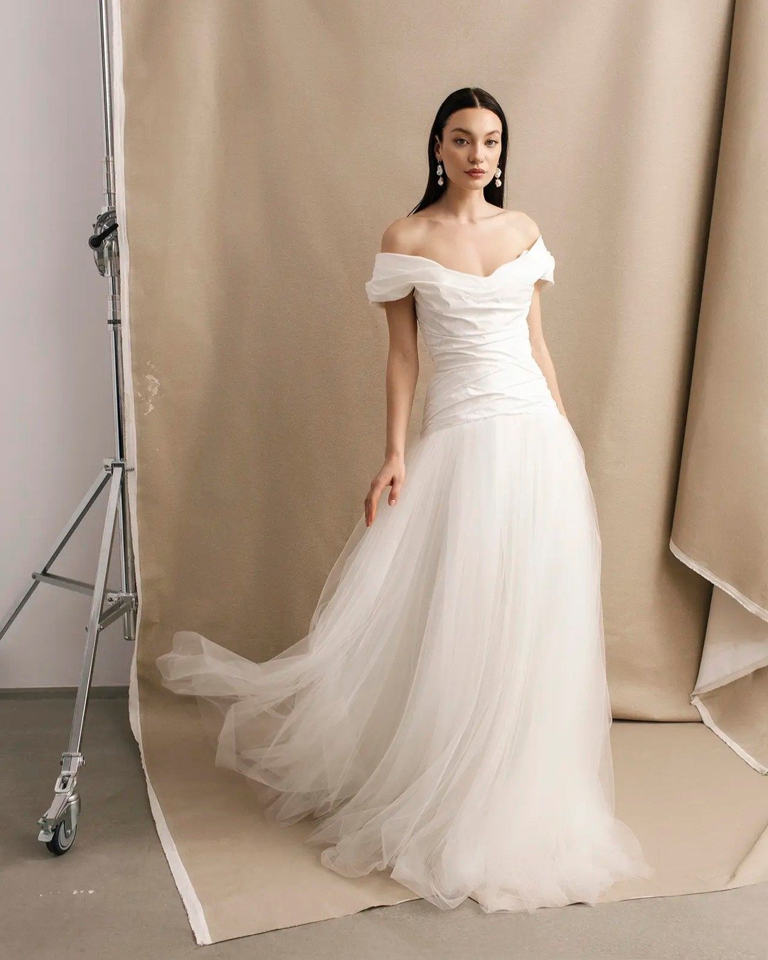 Screenprinted silk taffeta and soft clouds of italian tulle...
&quot;Yolanda&quot; has a drop waist silhouette and subtle train making her easy enough to party the night away but bridal enough for a FABULOUS ceremony entrance. 

@divineatelier