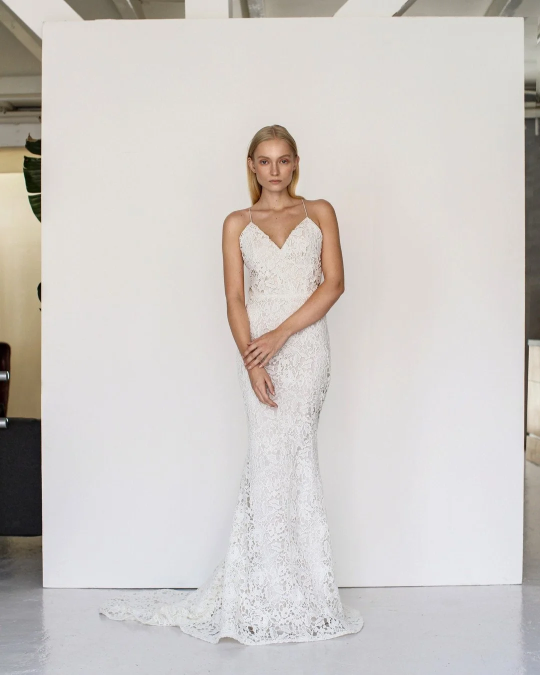 Stunning Nikitta in our beach ready 'Amelia' guipure lace gown