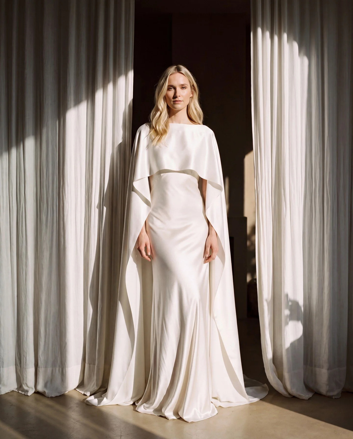 Pure silk satin slipdress, cut on the bias to form around the body and create a perfect silhouette.
Paired with our silk satin heavy drape cape for the perfect wedding ceremony entrance.

Part of our Atelier collection

Silk wedding dress
Silk slip d