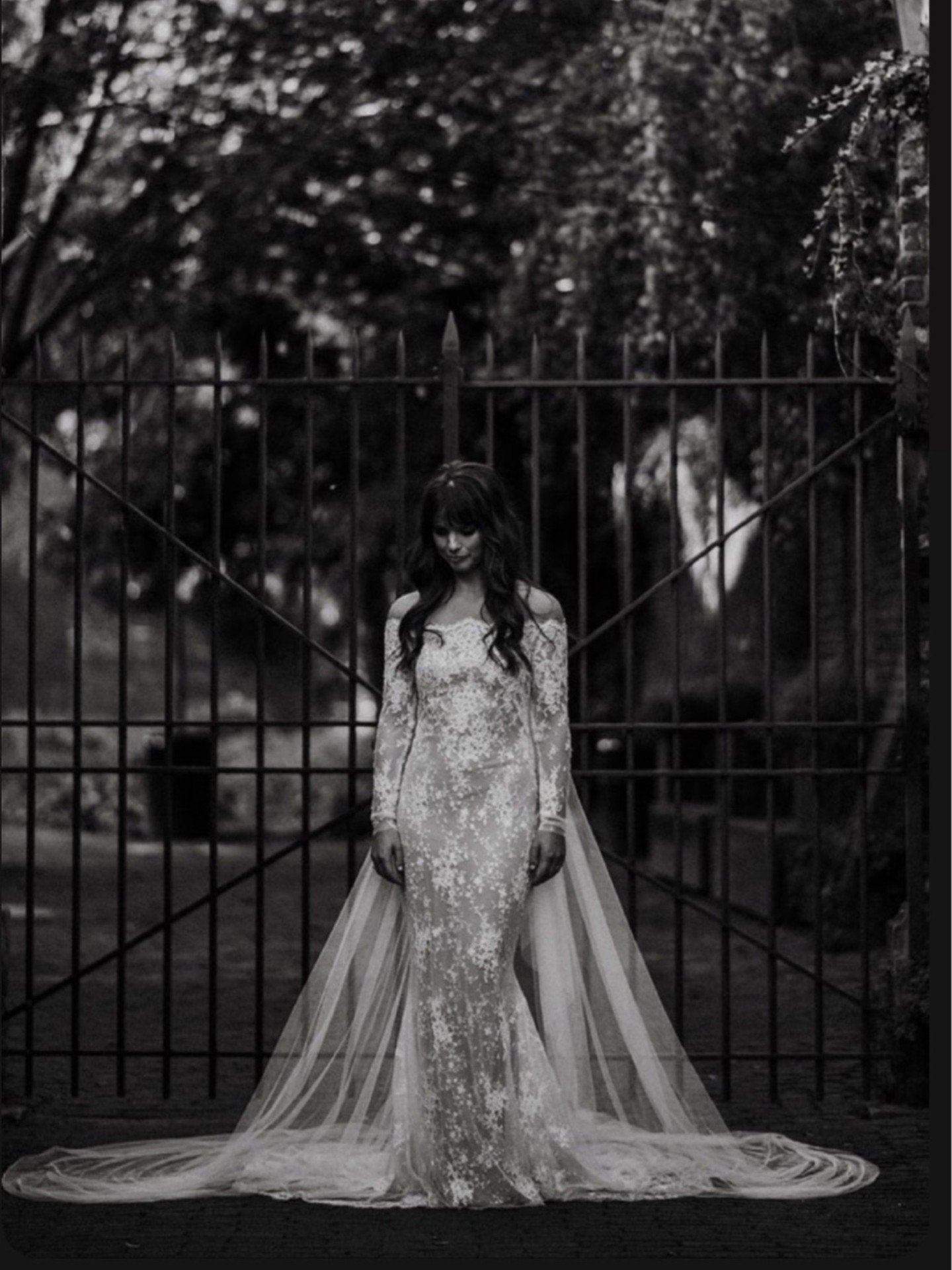 A lace wedding gown does not have to be sparkly or big.... It can be light, shear and it can perfectly follow every curve of your body.

This French lace sheath gown is super light weight, slightly shear and extremely soft and easy to wear.

She is c