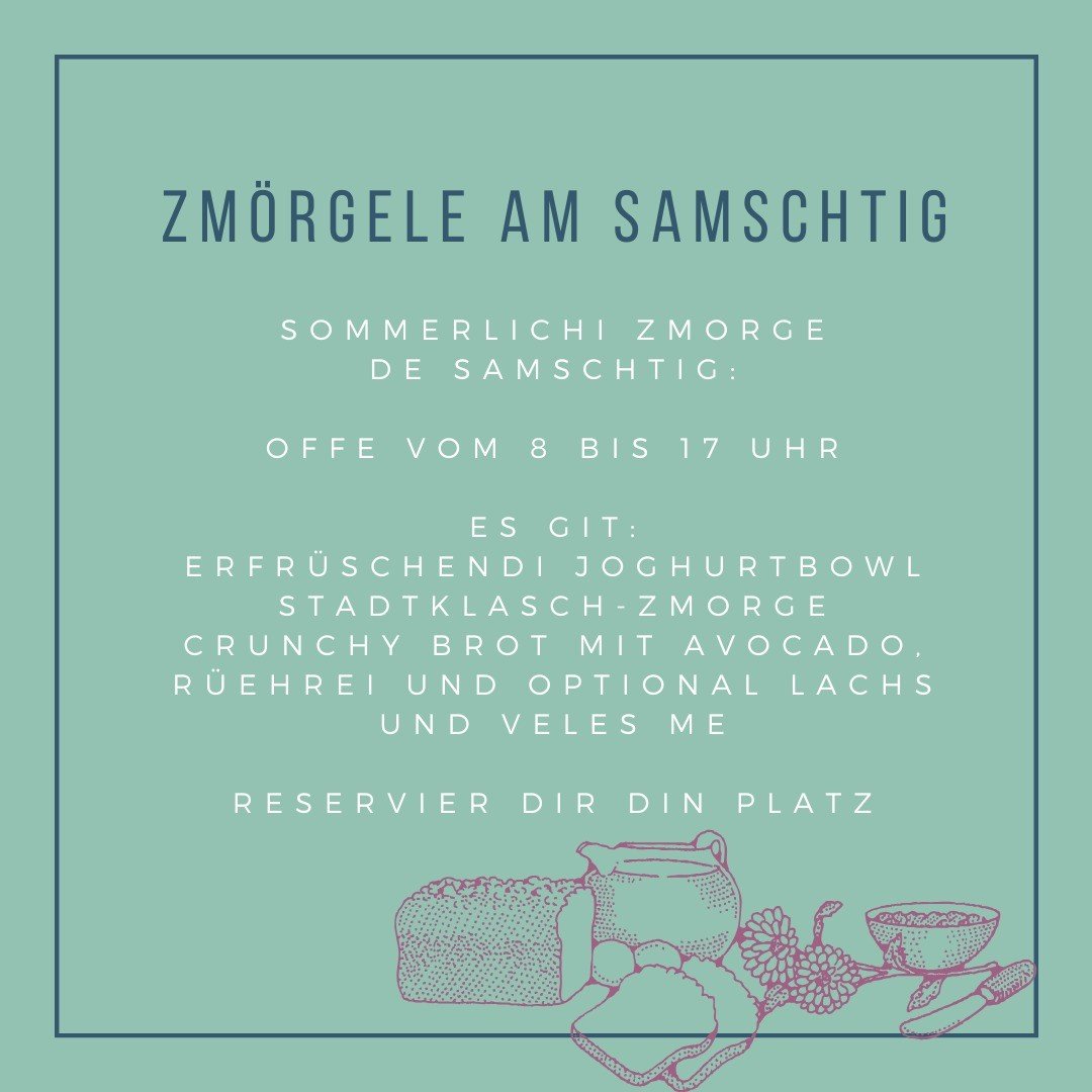 Starte deinen Sommertag mit einem erfrischenden Fr&uuml;hst&uuml;ck! ☀️ Hol dir die perfekte St&auml;rkung f&uuml;r den Hitzetag. 🔥Am Samstag verw&ouml;hnen wir dich mit unserer grossen Fr&uuml;hst&uuml;cksauswahl:
✨ StadtKLATSCH Zmorge &ndash; der 