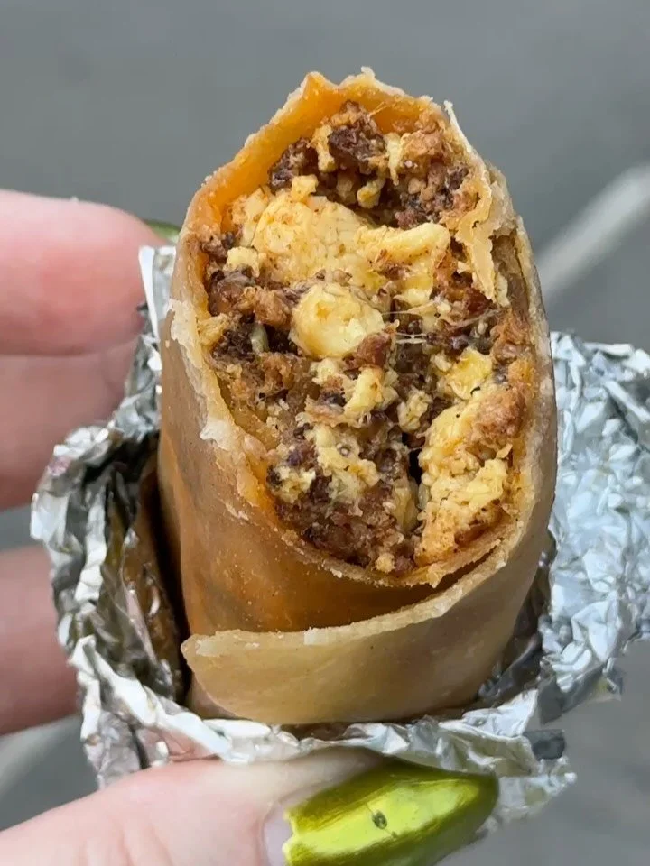 No joke - did you know there&rsquo;s a breakfast burrito cart in front of @lostacos1 in the mornings before they open? I happened upon it last week while walking around Soho and grabbed a chorizo and egg burrito. It came with salsa and was devoured p