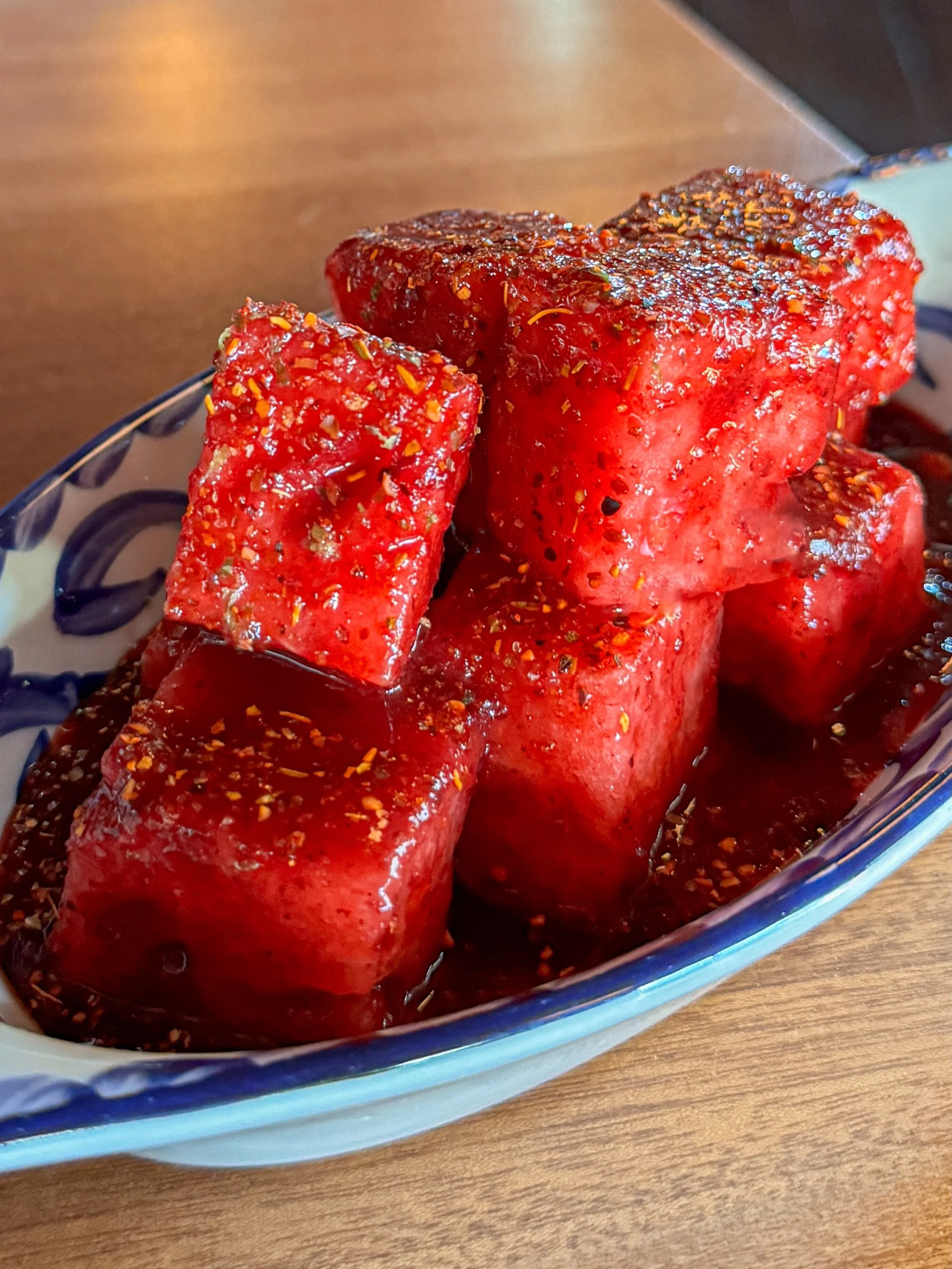 @hellbendernyc appetizer appreciation post.

📍: 68-22 Forest Ave, Fresh Pond, Queens

🍉: chamoy watermelon with tajin, lime zest and mint
🥑: guacamole and chips
🧀: fried oaxacan cheese
.
.
.
.
.
#hellbendernyc #mexicanresturant #nyceats #queensre