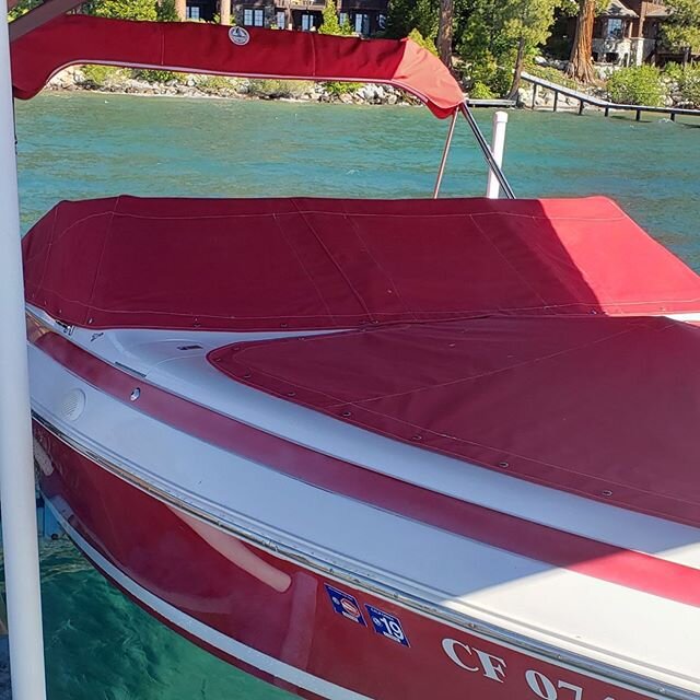 Another day another bimini top + custom cover project complete! #redboatproject #tahoeboats #madeintahoe #tahoemade #laketahoe #boatcanvas #biminitop #tahoewestshore #tahoenorthshore #tahoeeastshore #tahoecity