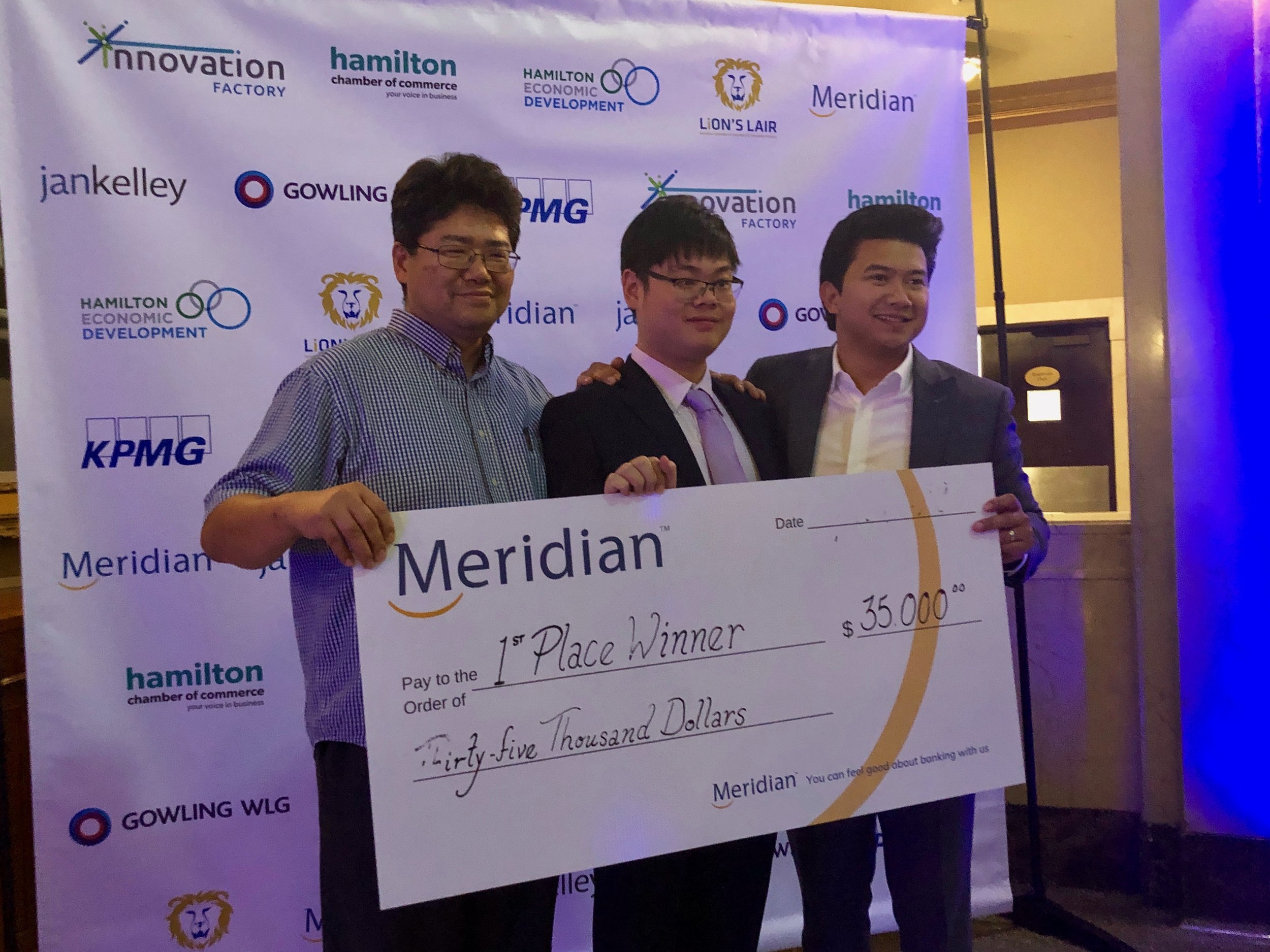 Emil Sylvester Ramos, Brian Bae & Kevin Xia with the 1st Place winner award.