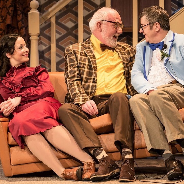 Sarah Earnshaw as Betty, Moray Treadwell as Mr Luscombe and Joe Pasquale as Frank Spencer in Guy Unsworth’s 2018 production. Photo credit: Scott Rylander