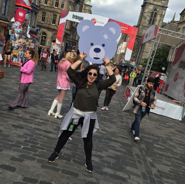 Our stage manager, Mia, with Mr. Fritz on the Royal Mile.