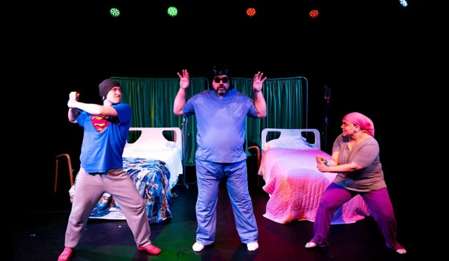 Production photo of Dani Girl with (from L to R) Conner Gillooly, Rob James, and Natalie Hatcher.