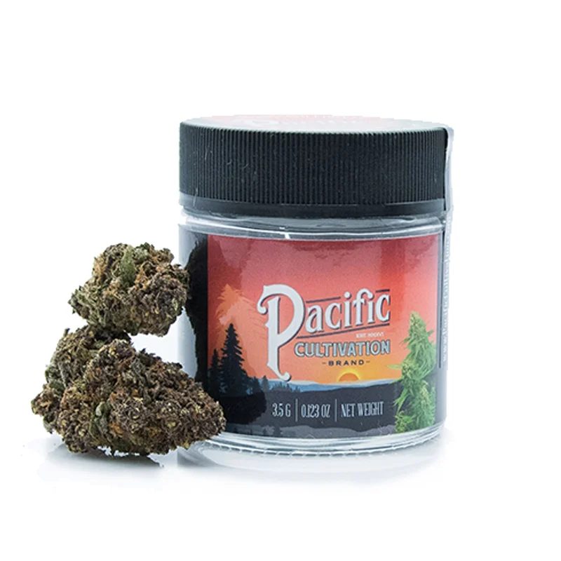 Pacific Cultivation, Mendo Breath (Indica) 1/8 Packaged Flower, Outdoor Light Dep