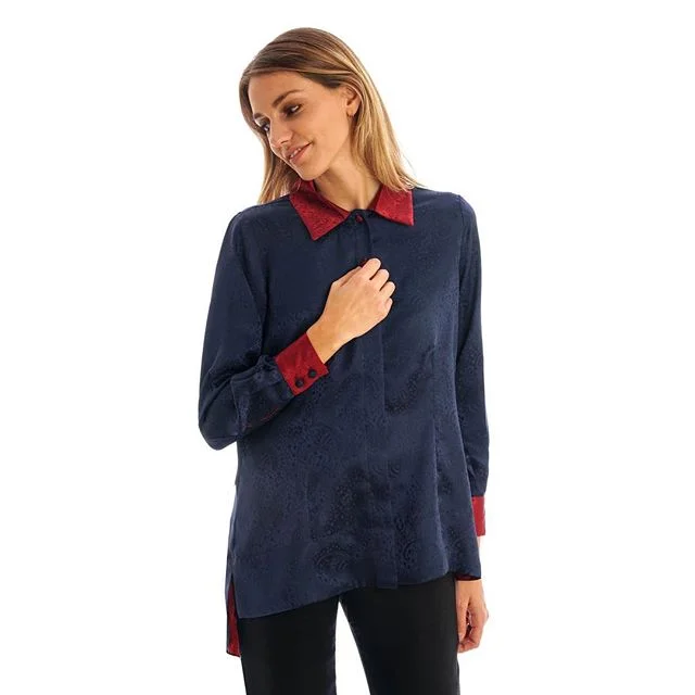 Navy and terracotta, silk jacquard blouse &pound;450