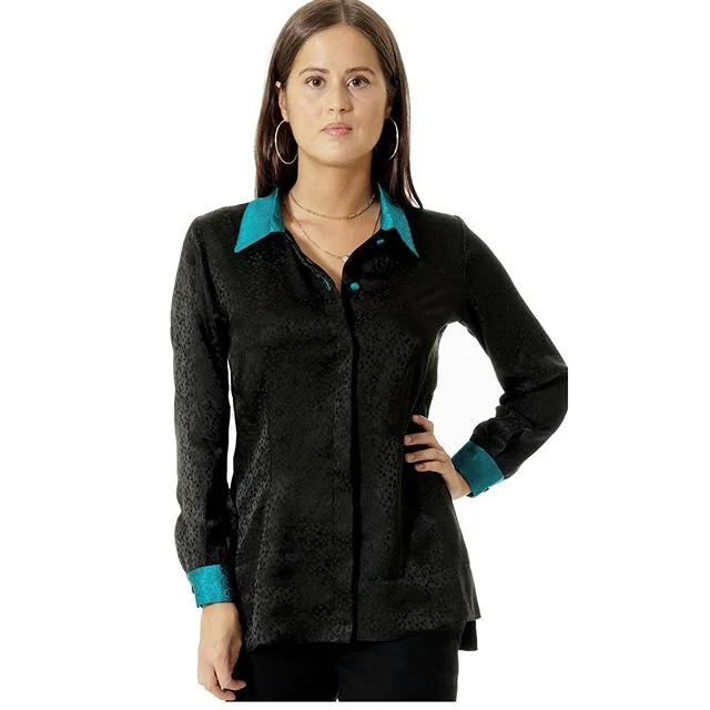 Black and teal, silk jacquard blouse &pound;450