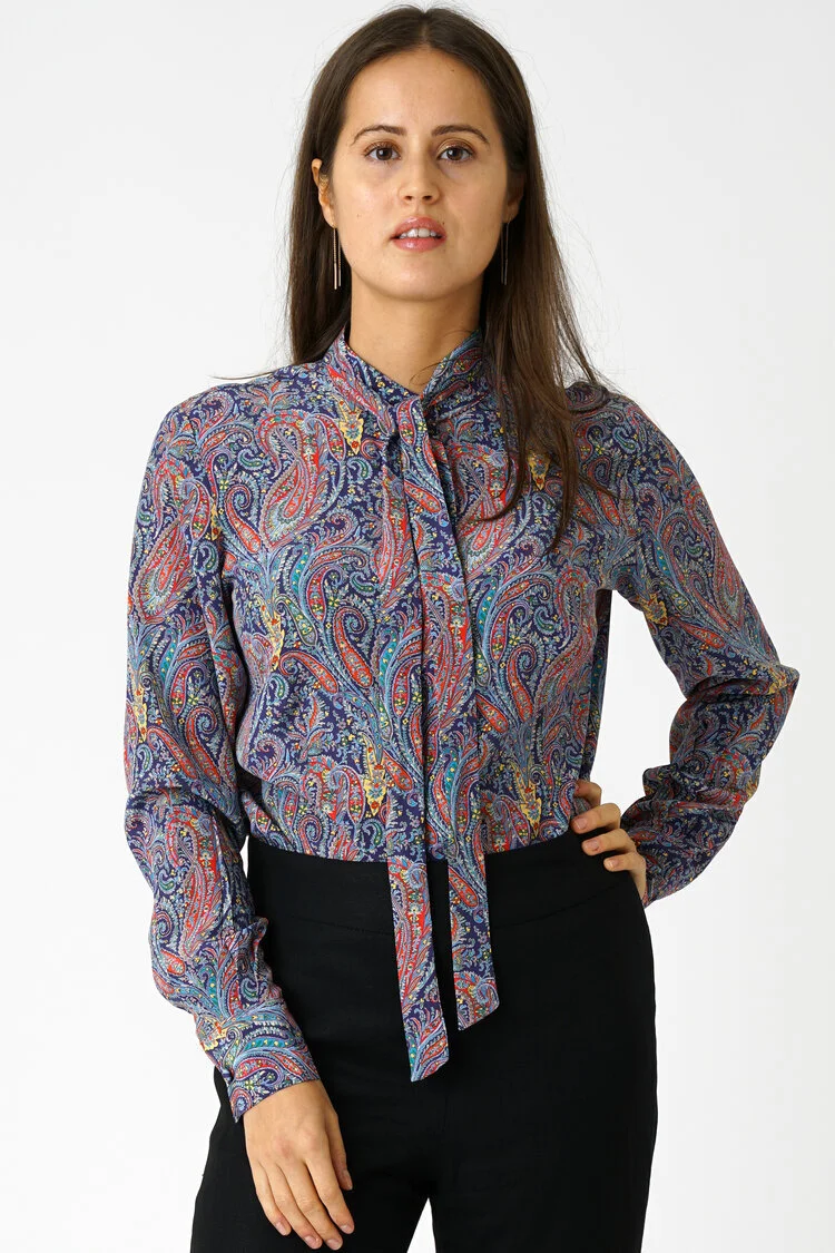 Multicoloured Japanese print silk crêpe blouse £450