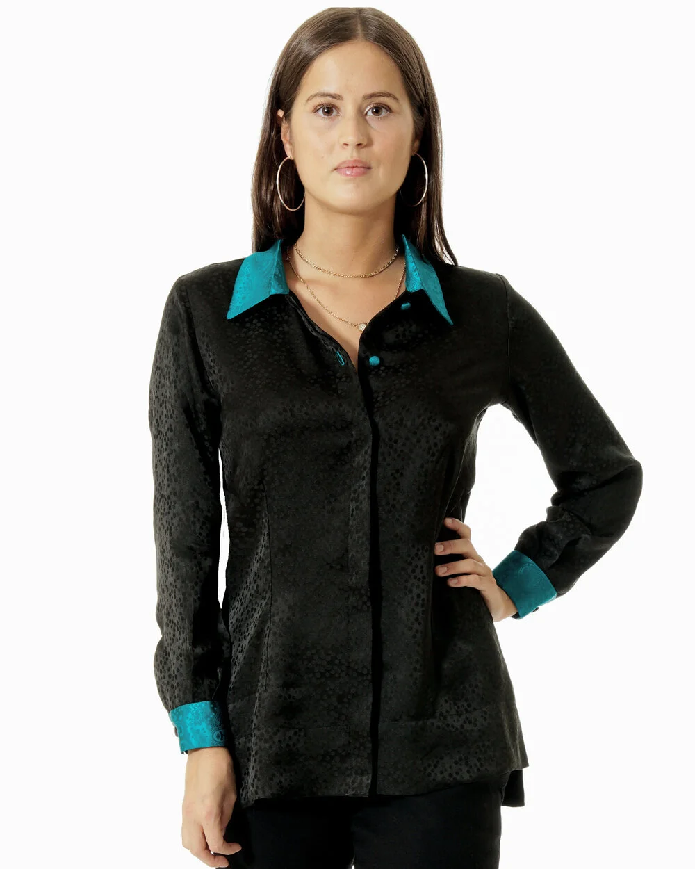 Black and teal, silk jacquard blouse £450.jpg
