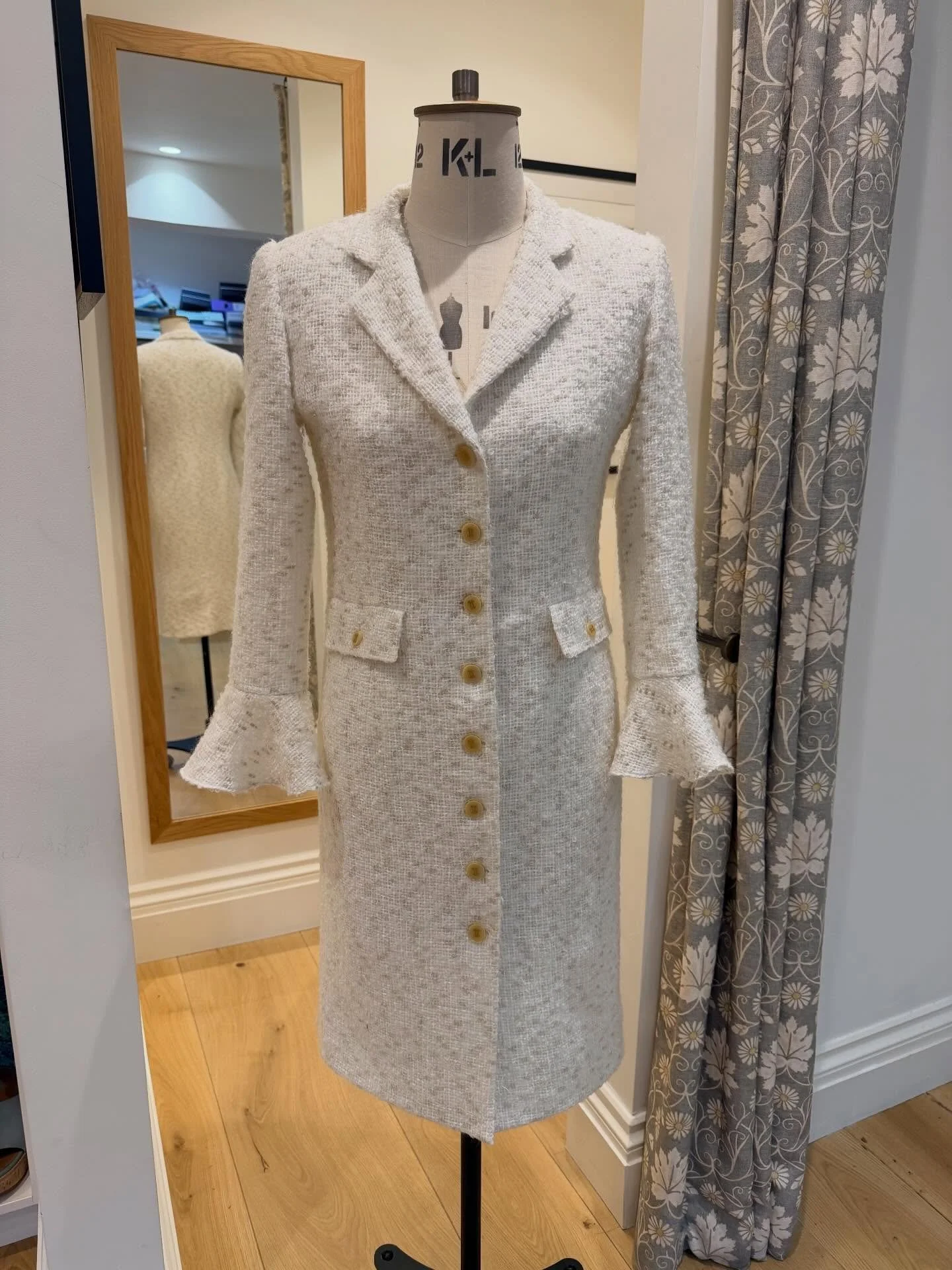 Ivory wool and gold lurex coat dress - perfect for winter weddings. 

#bespoke #tailormade #sustainablefashion