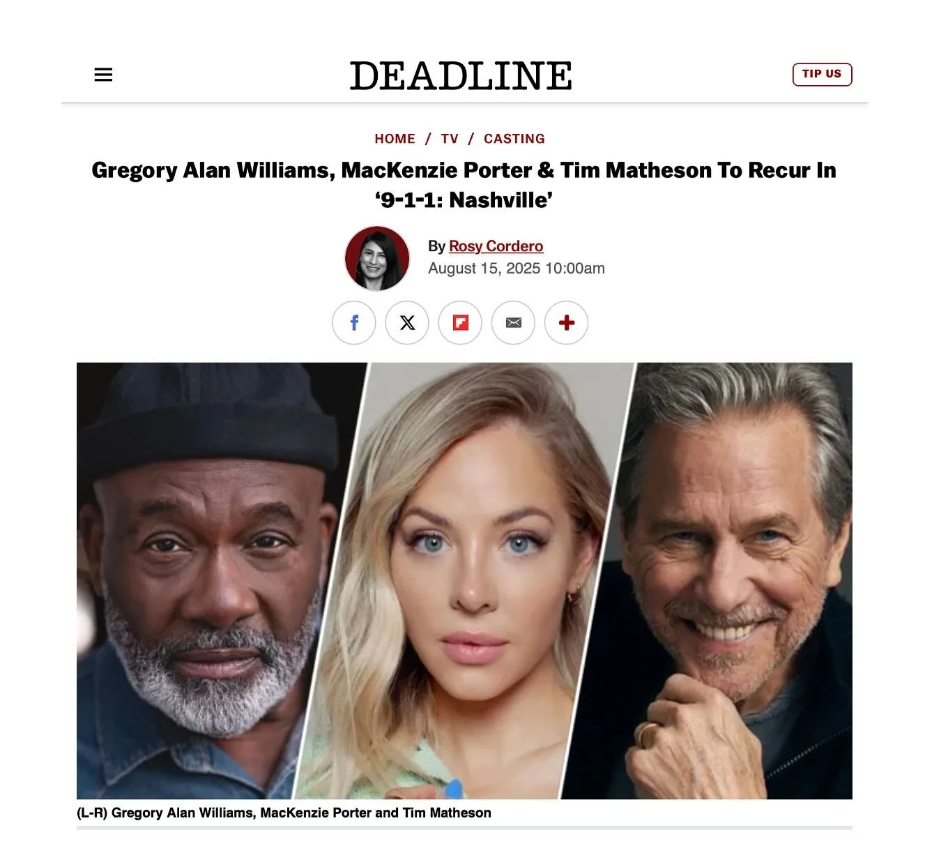We’re very excited to see the multi-talented Mackenzie Porter ( @mackenziepmusic ) as recurring character Samantha Hart in new @abc series ‘9-1-1:Nashville.’
From Deadline:
EXCLUSIVE: Gregory Alan Williams (The Righteous Gemston