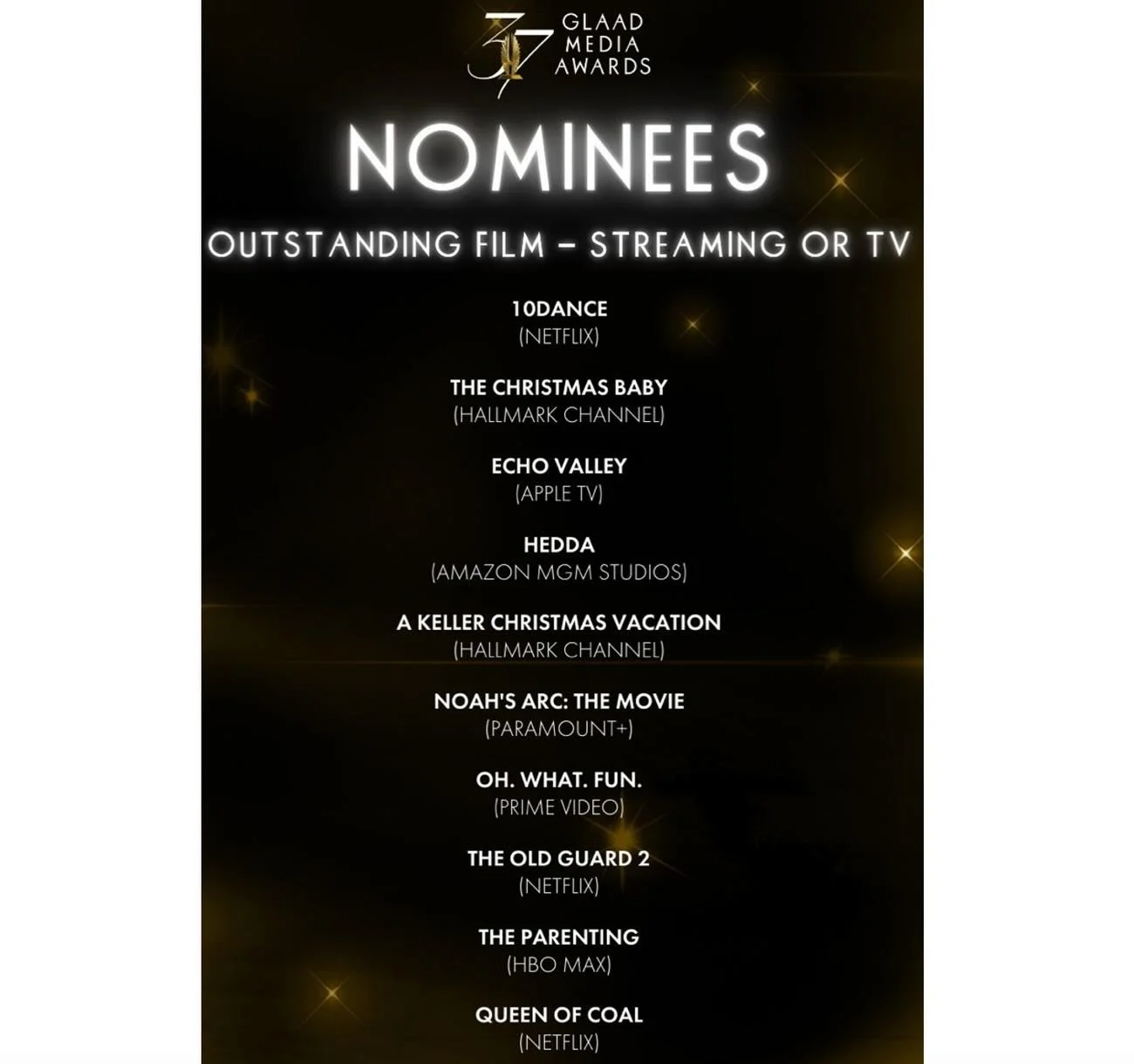 Congratulations to these productions for being nominated for 2026 Glaad Media Awards.
 
OUTSTANDING FILM &ndash; Streaming or TV:
The Christmas Baby &ndash; Hallmark &ndash; starring Ali Liebert ( @aliliebert )
 
OUTSTANDING NEW TV SERIES
Heated Riva