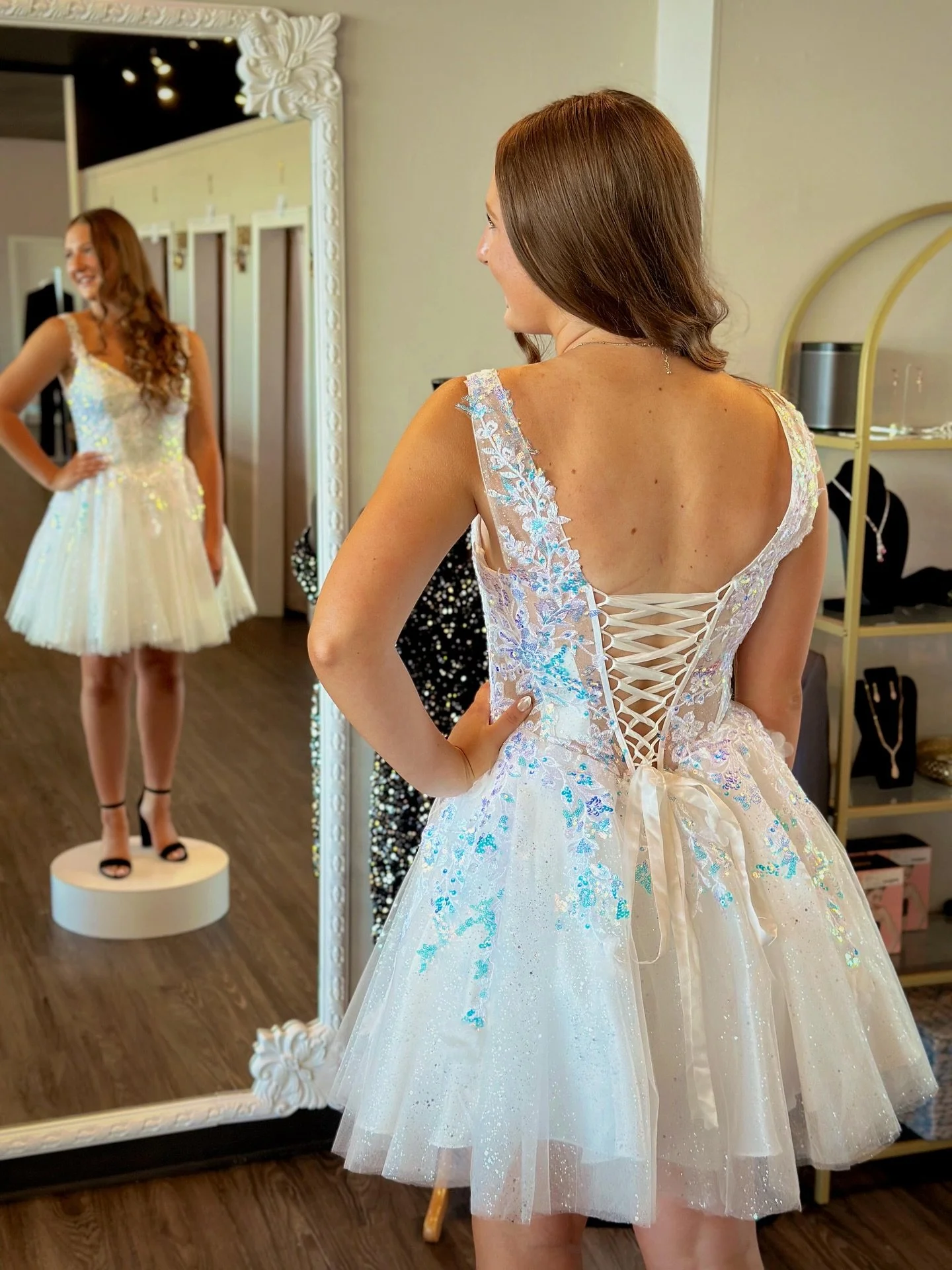 We love an icy white dress for hoco 🤍💎✨ would you wear this stunning 2025 Hoco style? 

#hoco2025 #homecomingshopping #hocodresses #whitehocodress #believeprom