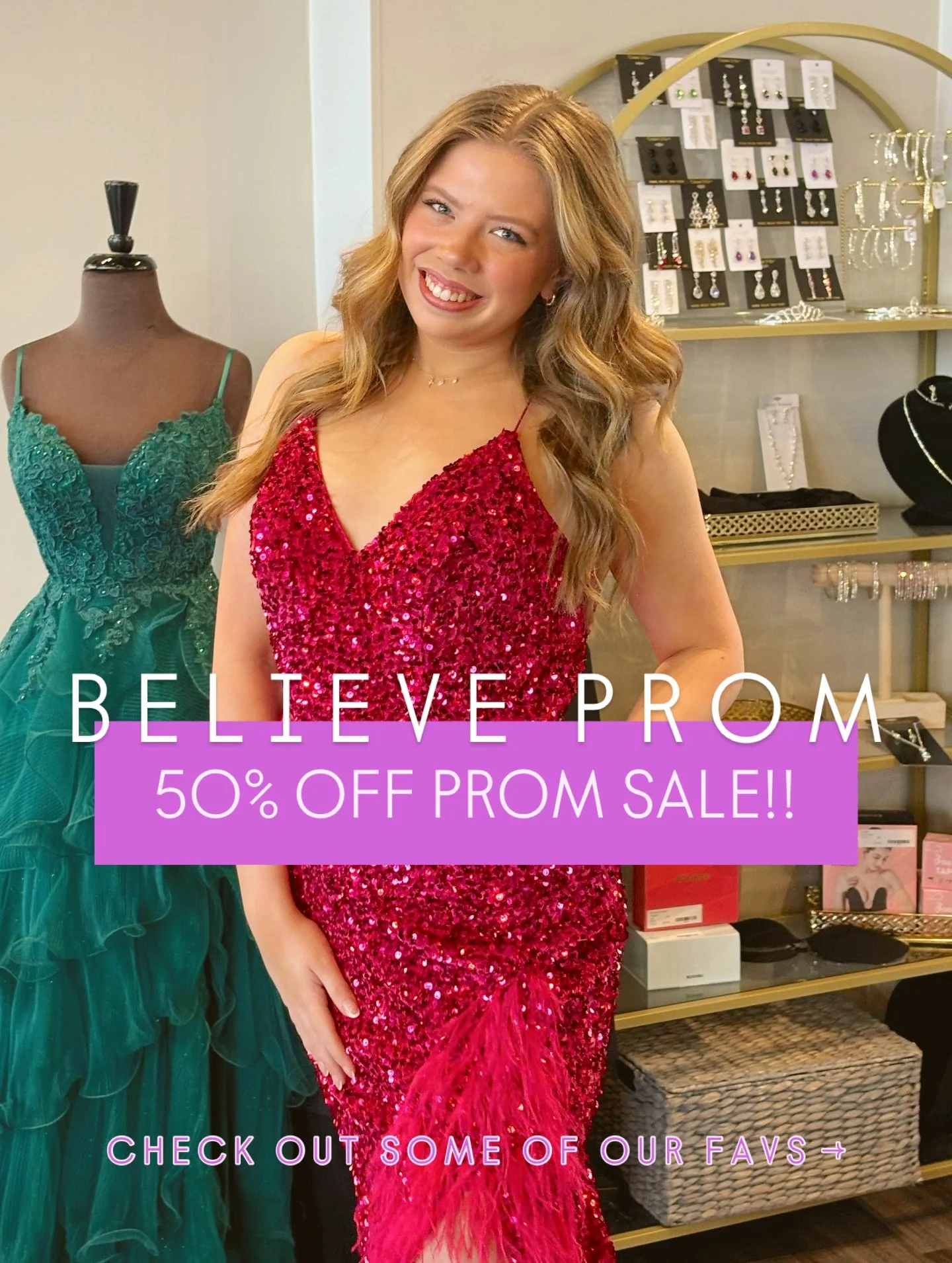 SHOP EARLY, SHOP THIS AMAZING SALE!! 💘🗣️#BelieveBabes, we just redid our prom sale collection before busy season really kicks off &amp; these dresses are TOO GOOD to be true‼️ This formalwear sale is actually crazy!! ✨

So stop in this month &amp; 