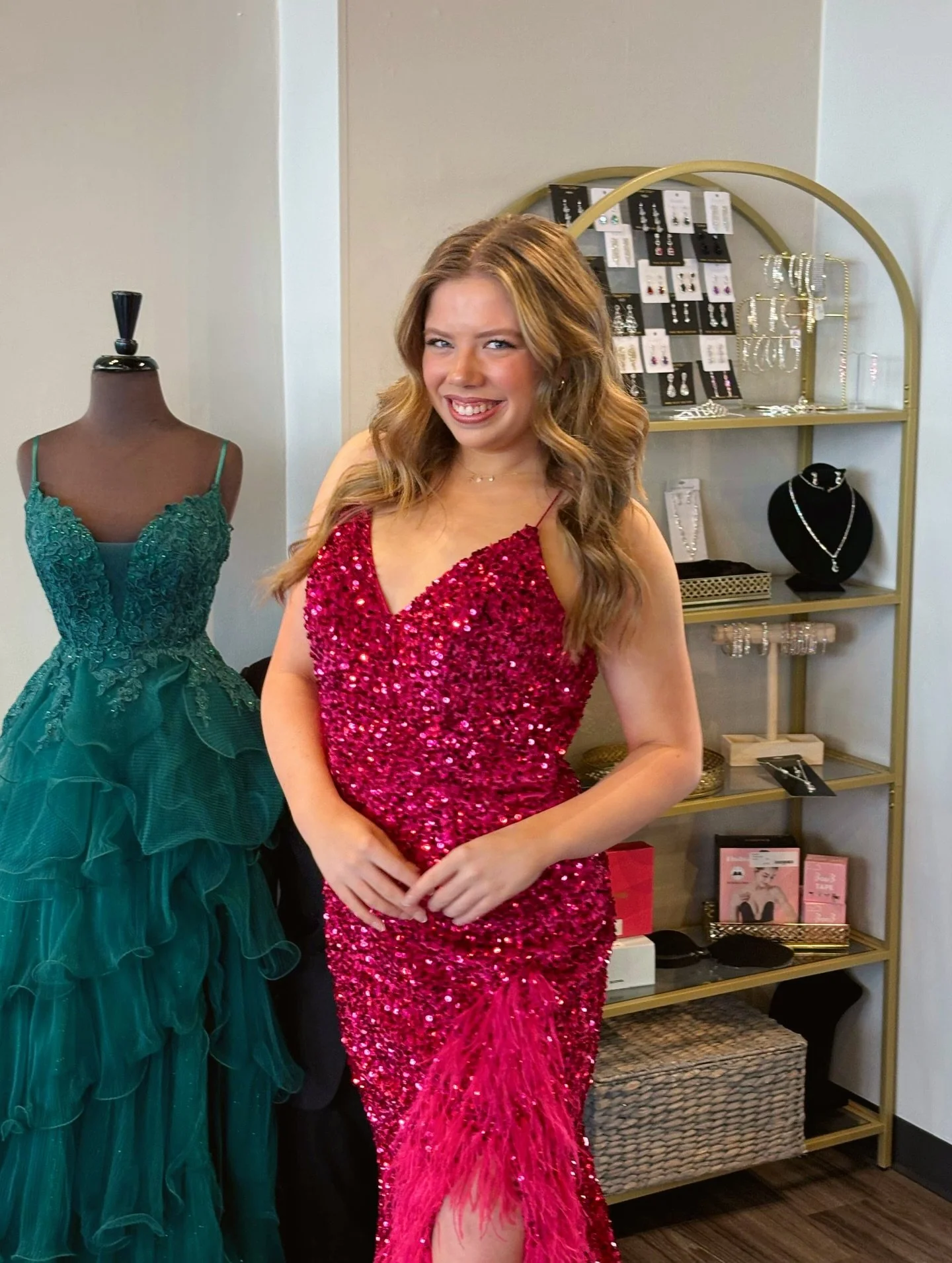 Pink velvet sequins &amp; feathers for prom 2026, anyone? 💕✨

50% OFF now &mdash; the end of January ✨

#believeprom #prom2026 #promseason #promdressshopping #spokane