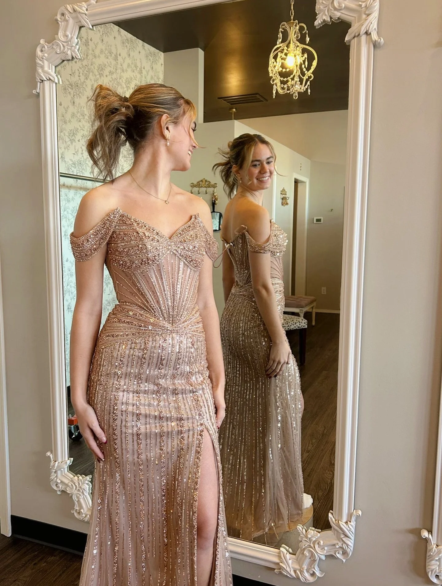 THIS or THAT 👑✨ new gold faves &mdash; which are you choosing for prom 2026!? 

#believeprom #prom2026 #goldpromdress #promdressshopping #beadedpromdress
