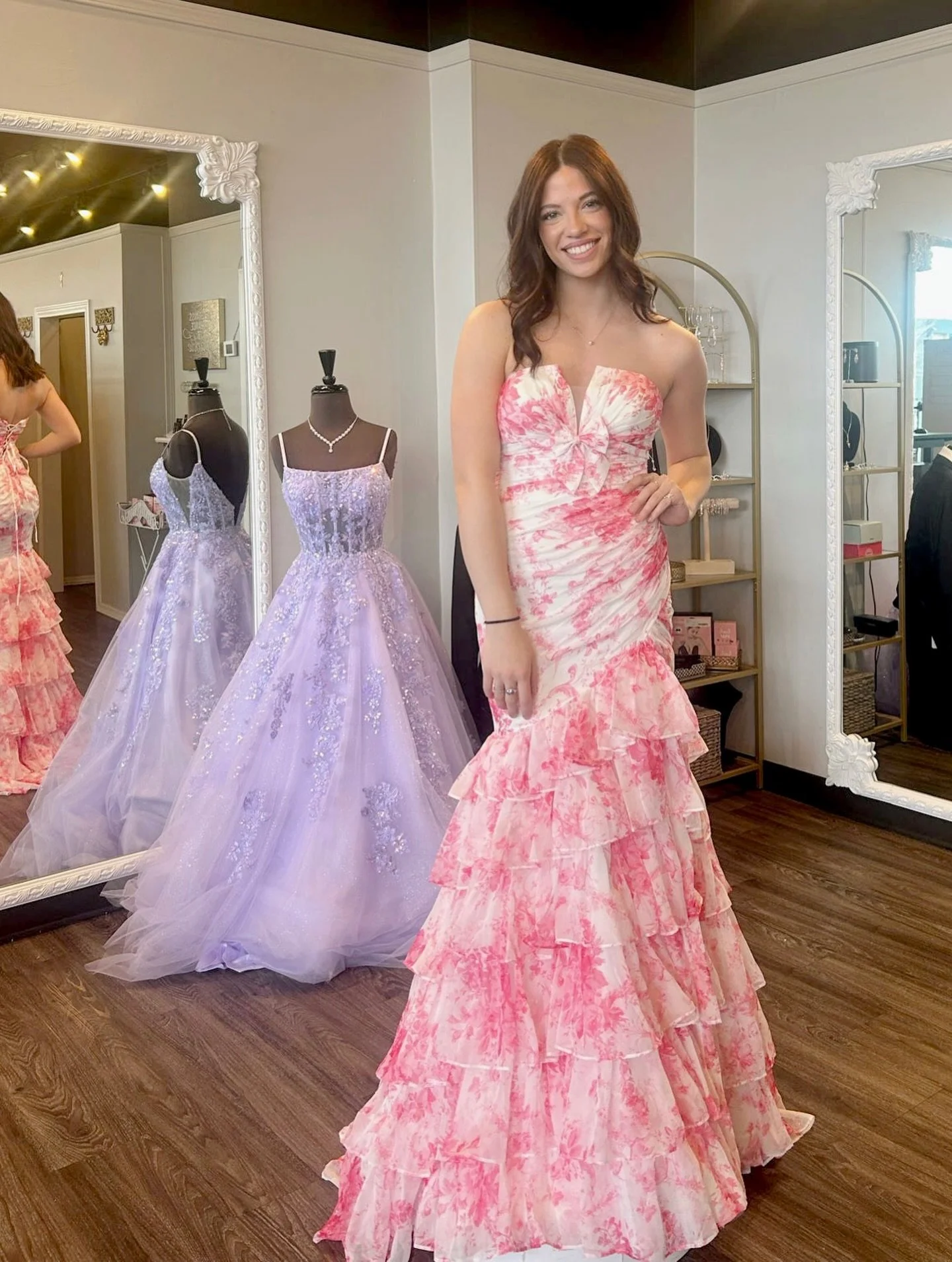 NEW fit &amp; flare just arrived &amp; we are obsessed!! 🤍💕 How cute are the ruffles? 

#believeprom #prom2026 #promdressshopping #fitandflare #promenade