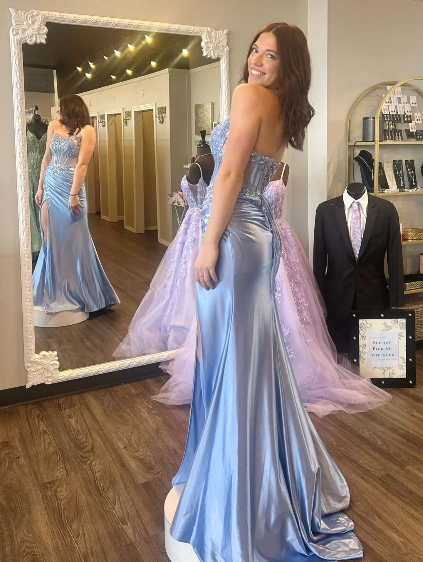 Periwinkle prom dress dreams 🩵☁️💫 

How gorgeous is this satin, corset prom style? Try on this style and over 1,200 more this week!! 🤩

✨ NO APPT NEEDED
✨ FREE TO WALK IN &amp; TRY ON

We can&rsquo;t wait to see you! 

#believeprom #prom2026 #prom
