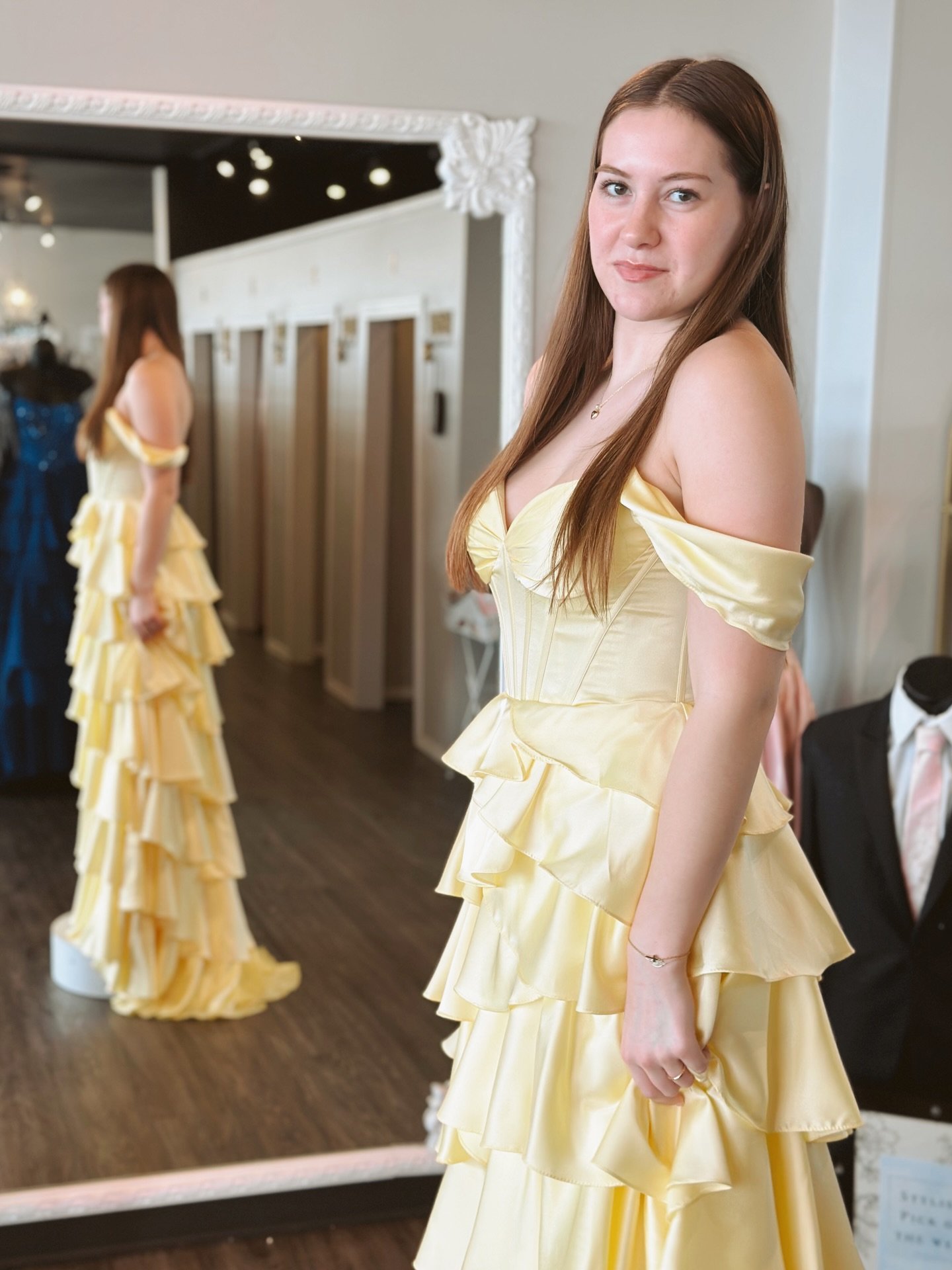 the dress everyone has been talking about lately 💛🌻👑 Are you trying on this beauty this weekend!? ✨

Come see us&hellip;
FRI &amp; SAT: 10AM &mdash; 5PM
SUN &amp; MON: 11AM &mdash; 4PM

✨ NO APPT NEEDED ✨

#believeprom #prom2026 #promshopping #pro