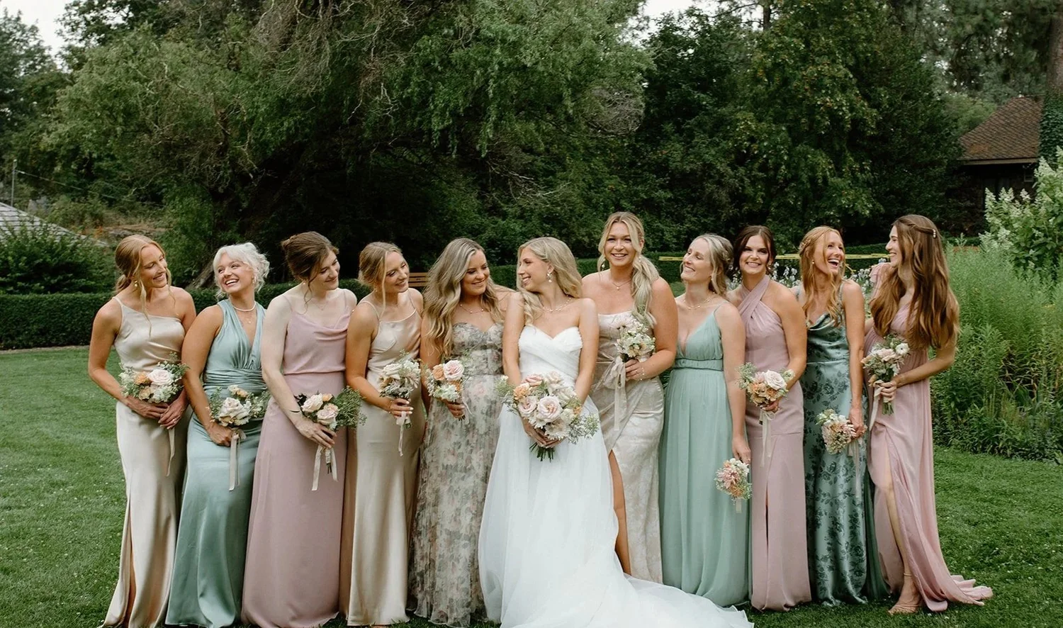 slim fit dress slacks Gray Green Mermaid Satin Long Bridesmaid Dresses MBD170 main image 1