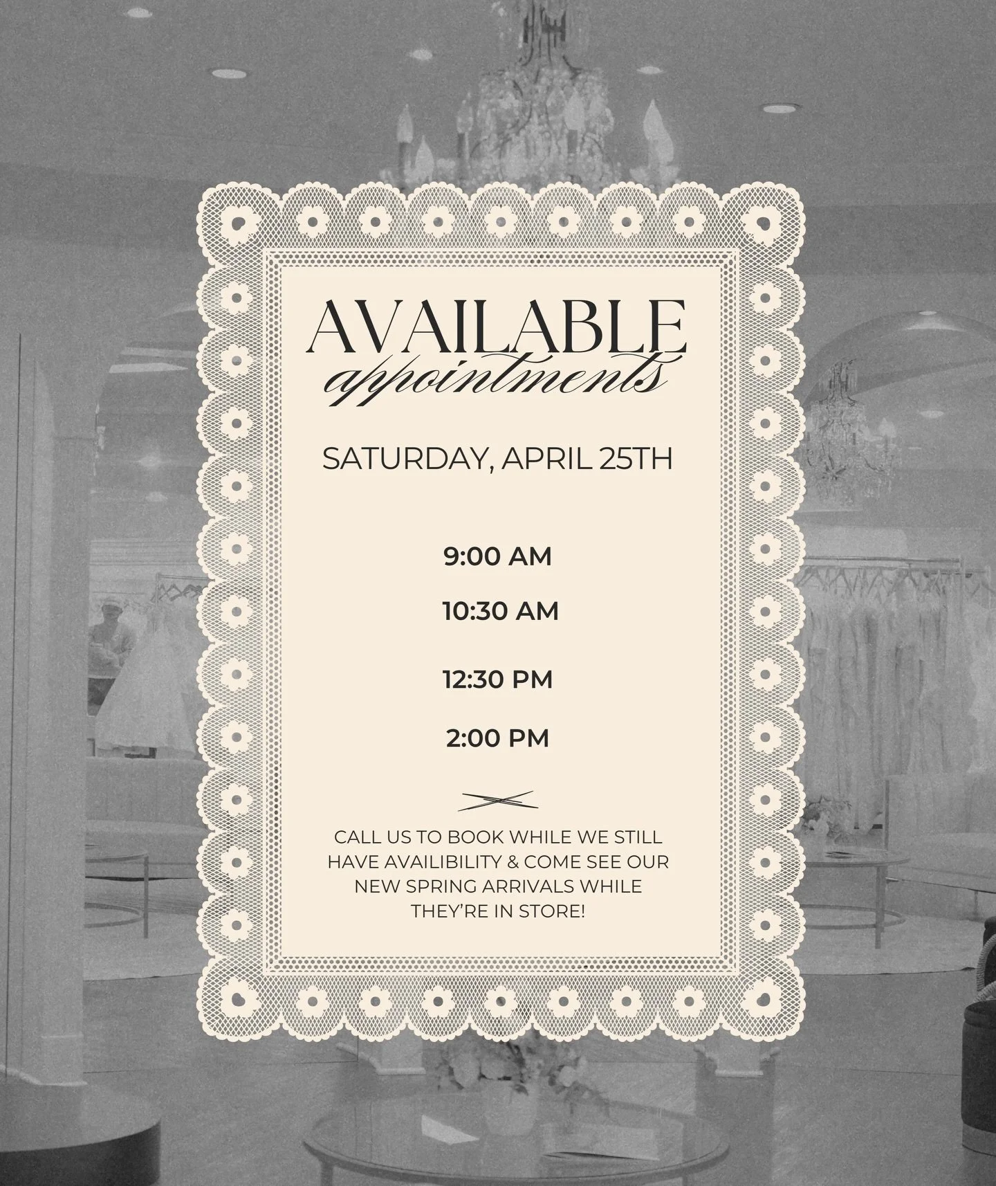 Your sign to book the last minute appointment &amp; come see our new gowns this weekend! 🦢✨👰🏼&zwj;♀️

Call us ASAP to secure your spot💍