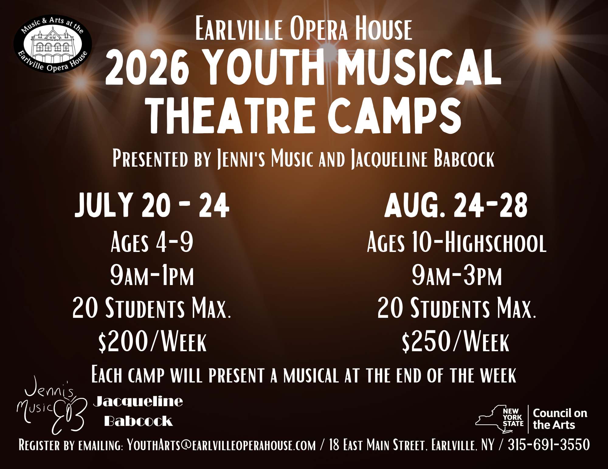  Email  YouthArts@earlvilleoperahouse.com  to Learn More! 