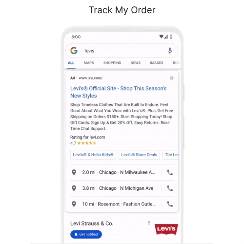 Google's Business Messages: Track My Order example