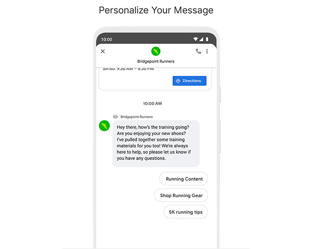 Google's Business Messages: Personalized Marketing example